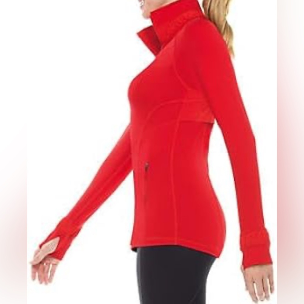 SPANX Active Contour Jacket Vibrant Red zip Front ruched collar and cuff detail - Picture 2 of 15